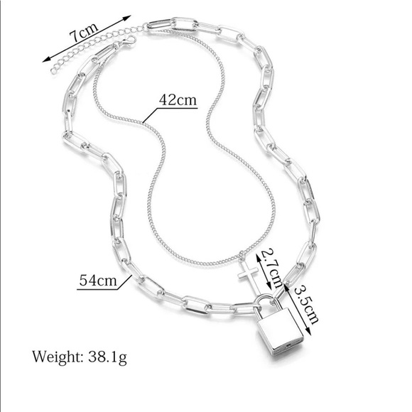 Silver Multilayer Padlock & Cross Chain Necklace - Picture 6 of 8